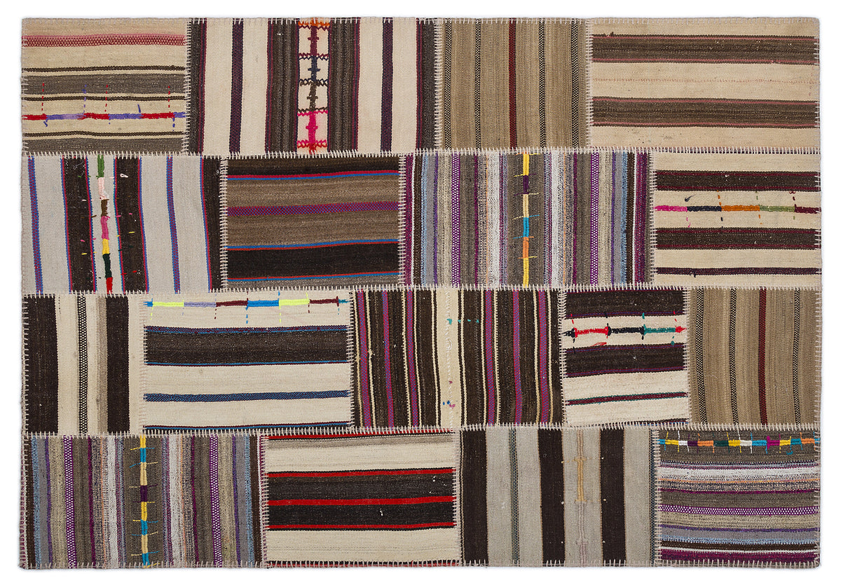 Striped Over Dyed Kilim Patchwork Unique Rug 5&#39;3&#39;&#39; x 7&#39;7&#39;&#39; ft 160 x 230 cm
