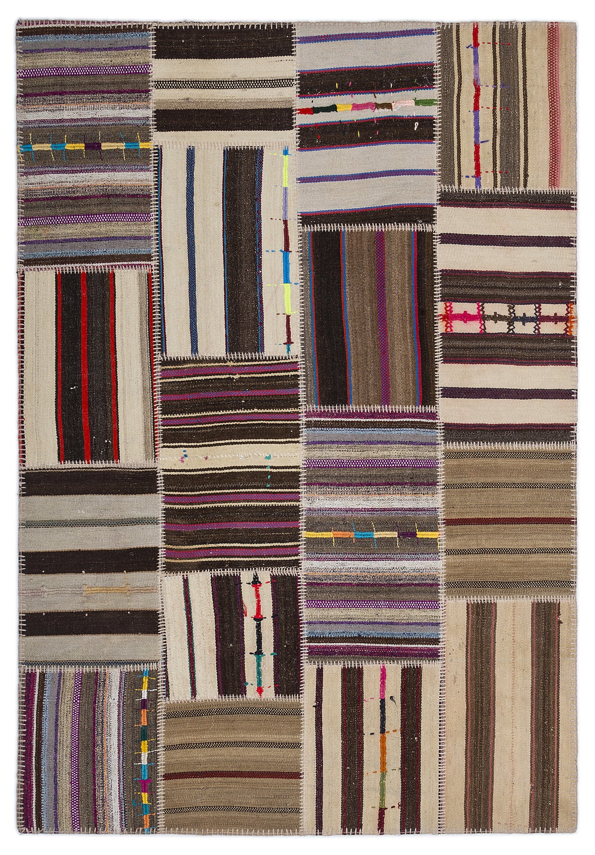 Striped Over Dyed Kilim Patchwork Unique Rug 5&#39;3&#39;&#39; x 7&#39;7&#39;&#39; ft 160 x 230 cm