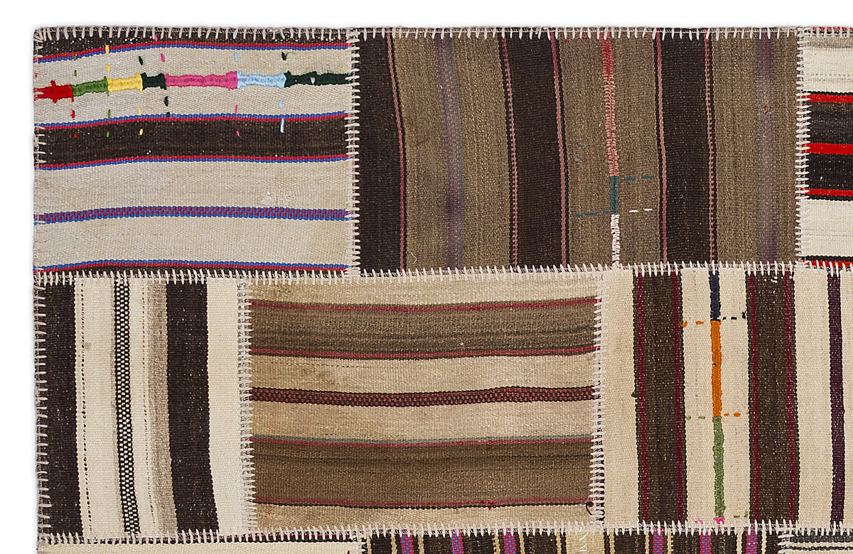Striped Over Dyed Kilim Patchwork Unique Rug 5&#39;3&#39;&#39; x 7&#39;7&#39;&#39; ft 160 x 230 cm