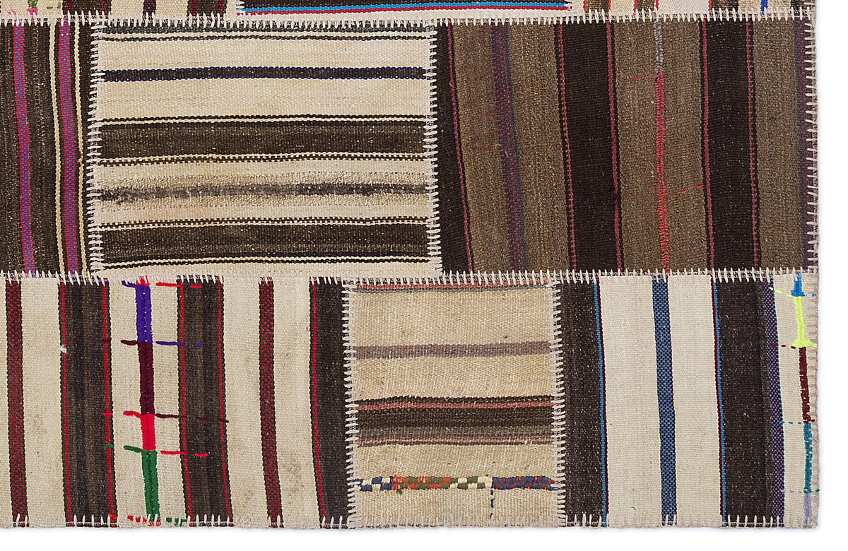 Striped Over Dyed Kilim Patchwork Unique Rug 5&#39;3&#39;&#39; x 7&#39;7&#39;&#39; ft 160 x 230 cm