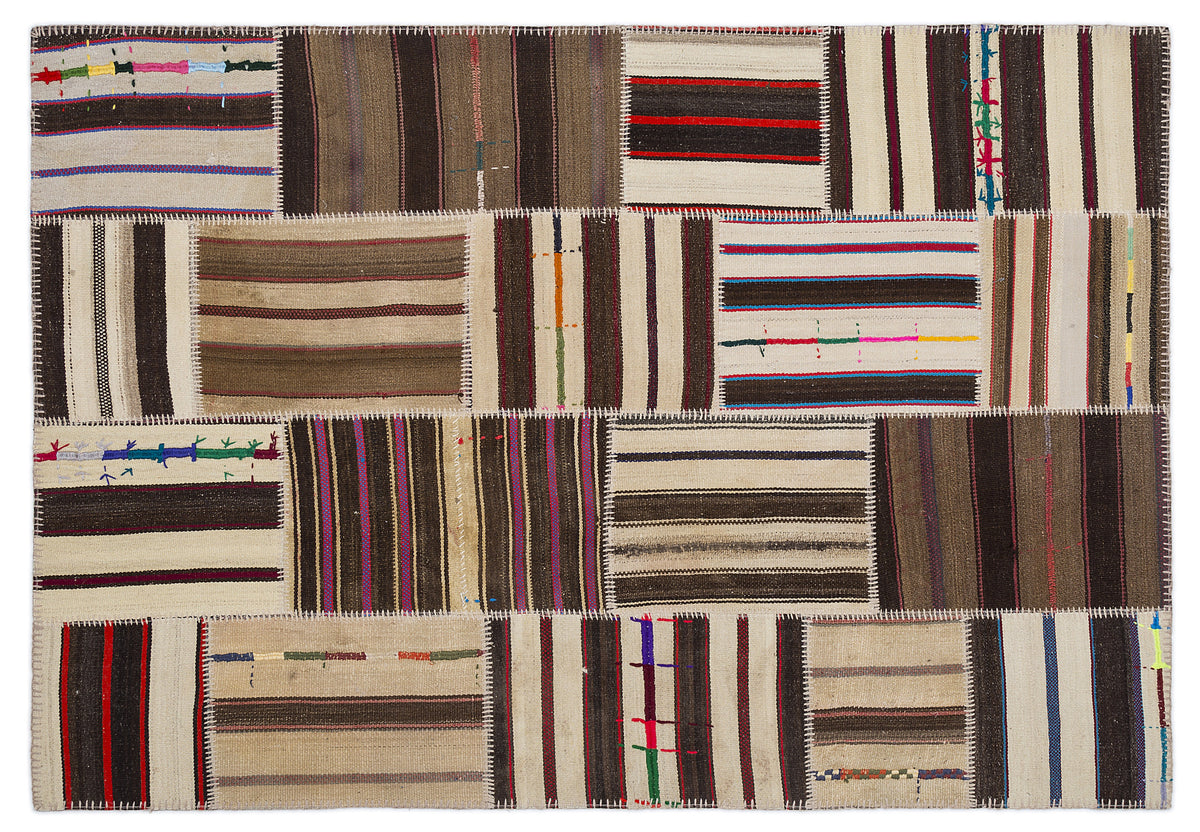 Striped Over Dyed Kilim Patchwork Unique Rug 5&#39;3&#39;&#39; x 7&#39;7&#39;&#39; ft 160 x 230 cm