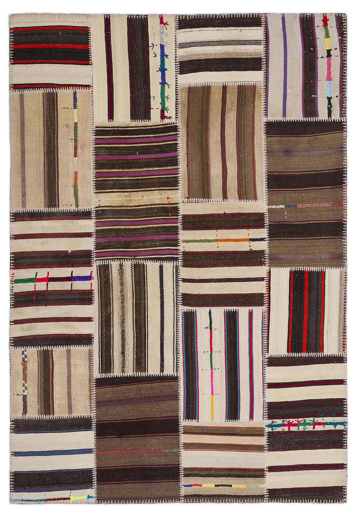 Striped Over Dyed Kilim Patchwork Unique Rug 5&#39;3&#39;&#39; x 7&#39;7&#39;&#39; ft 160 x 230 cm