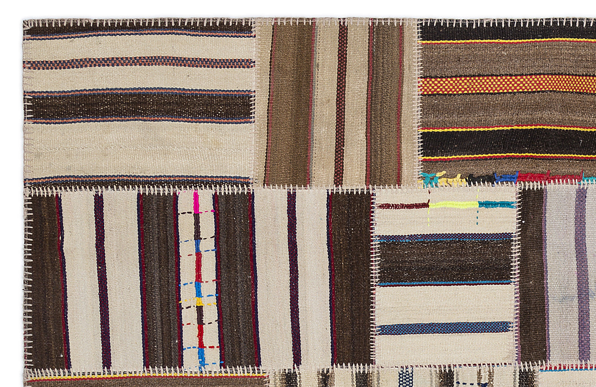 Striped Over Dyed Kilim Patchwork Unique Rug 5&#39;3&#39;&#39; x 7&#39;7&#39;&#39; ft 160 x 230 cm