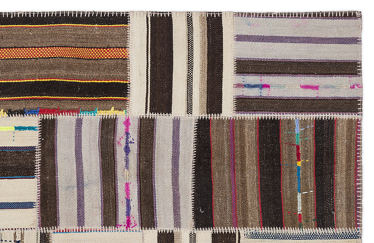 Striped Over Dyed Kilim Patchwork Unique Rug 5&#39;3&#39;&#39; x 7&#39;7&#39;&#39; ft 160 x 230 cm