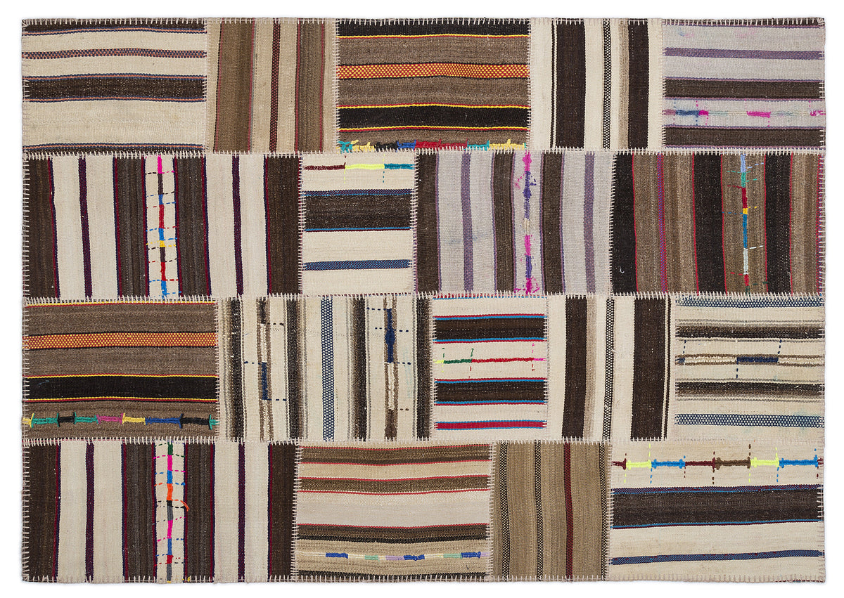 Striped Over Dyed Kilim Patchwork Unique Rug 5&#39;3&#39;&#39; x 7&#39;7&#39;&#39; ft 160 x 230 cm