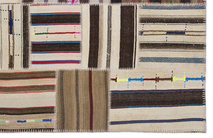 Striped Over Dyed Kilim Patchwork Unique Rug 5'3'' x 7'7'' ft 160 x 230 cm
