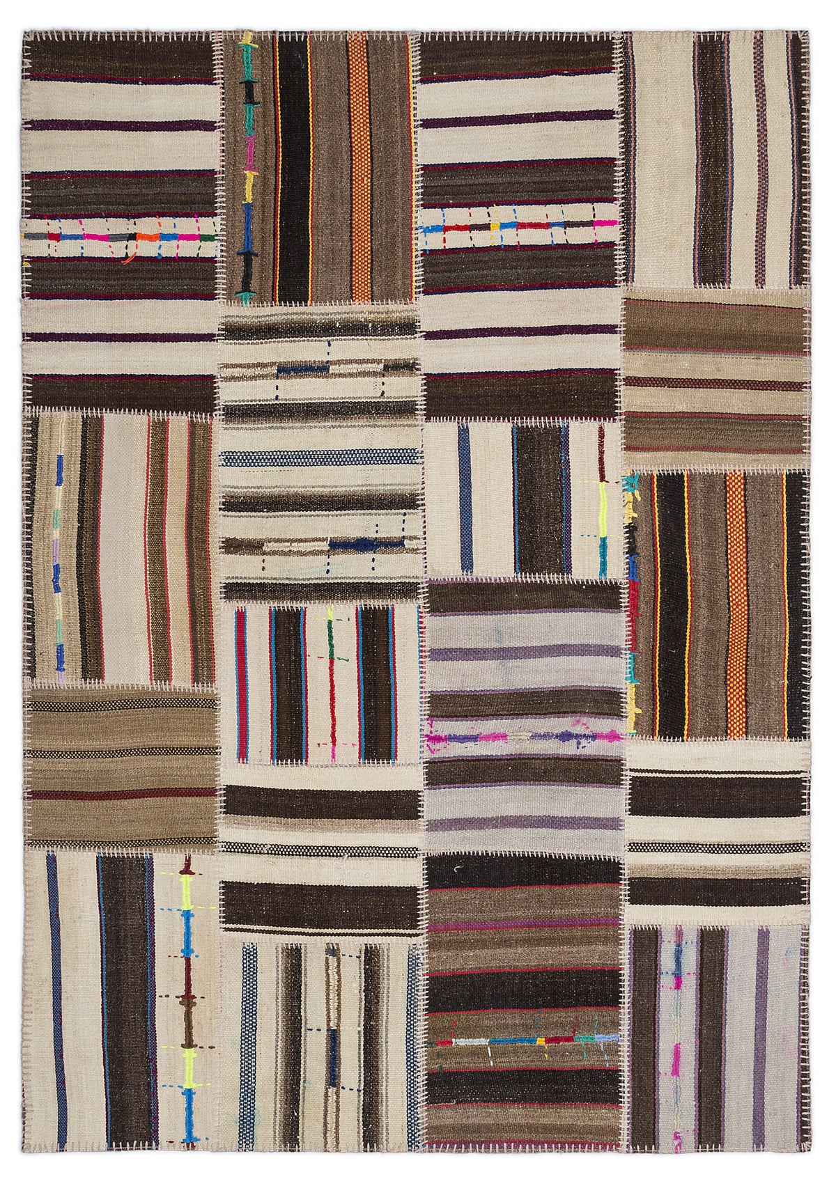 Striped Over Dyed Kilim Patchwork Unique Rug 5&#39;3&#39;&#39; x 7&#39;7&#39;&#39; ft 160 x 230 cm