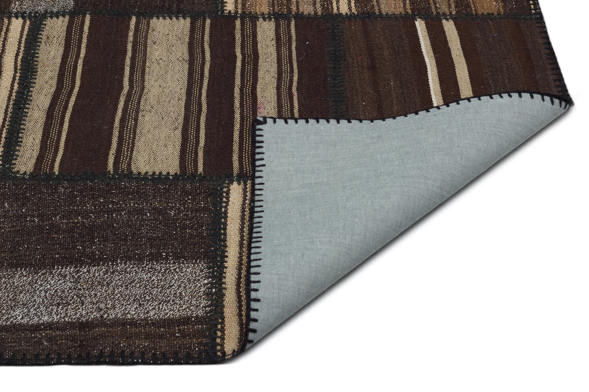 Striped Over Dyed Kilim Patchwork Unique Rug 6&#39;8&#39;&#39; x 9&#39;9&#39;&#39; ft 202 x 298 cm