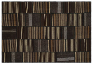 Striped Over Dyed Kilim Patchwork Unique Rug 6'8'' x 9'9'' ft 202 x 298 cm