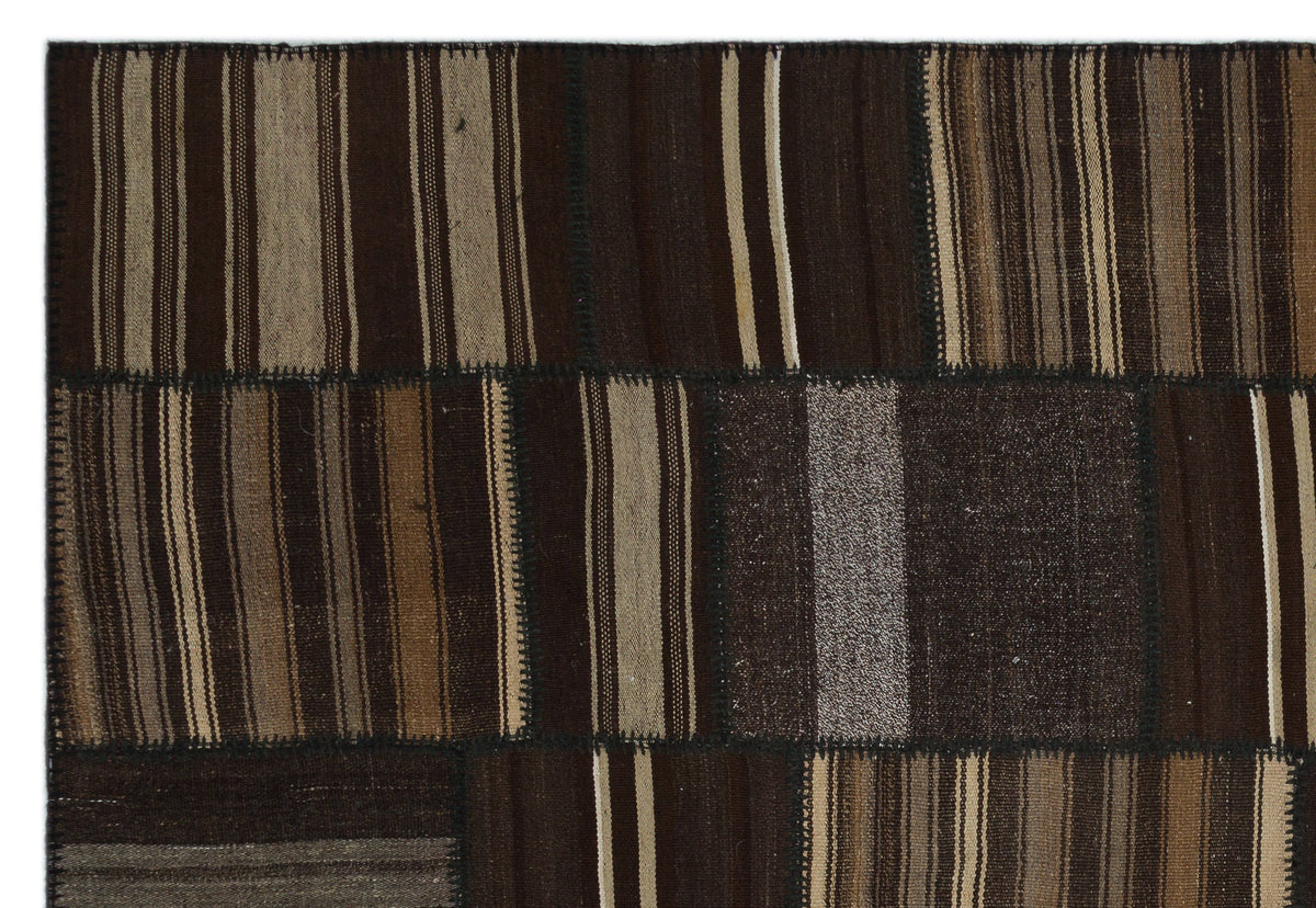 Striped Over Dyed Kilim Patchwork Unique Rug 6&#39;8&#39;&#39; x 9&#39;9&#39;&#39; ft 202 x 298 cm