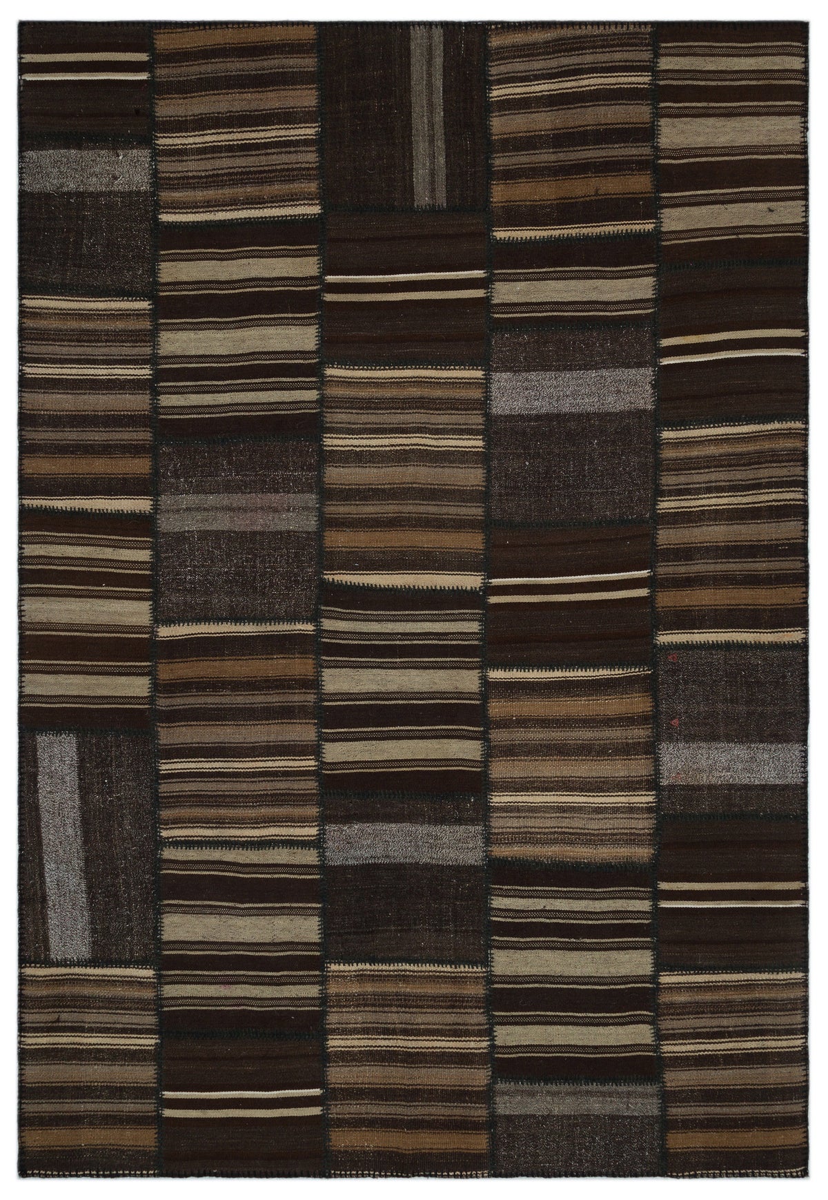 Striped Over Dyed Kilim Patchwork Unique Rug 6&#39;8&#39;&#39; x 9&#39;9&#39;&#39; ft 202 x 298 cm
