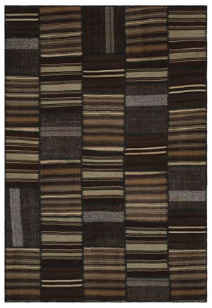 Striped Over Dyed Kilim Patchwork Unique Rug 6'8'' x 9'9'' ft 202 x 298 cm