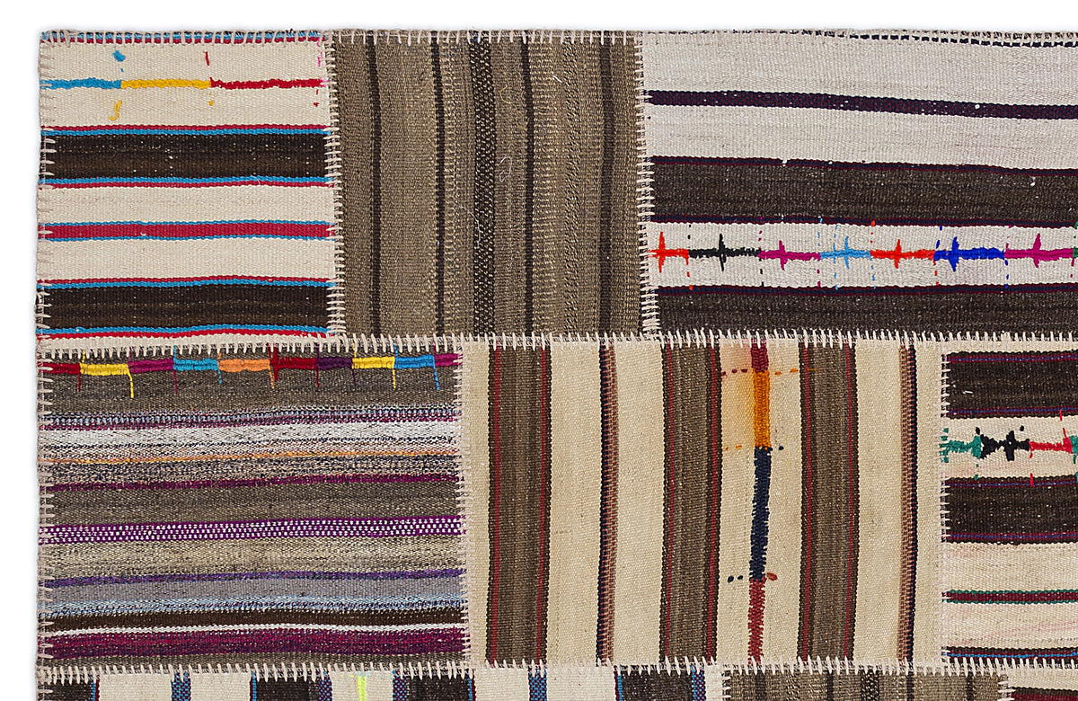 Striped Over Dyed Kilim Patchwork Unique Rug 5&#39;3&#39;&#39; x 7&#39;7&#39;&#39; ft 160 x 230 cm