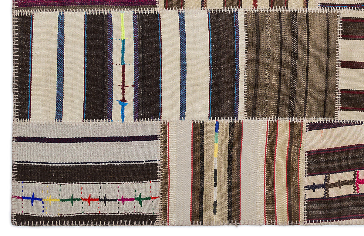 Striped Over Dyed Kilim Patchwork Unique Rug 5&#39;3&#39;&#39; x 7&#39;7&#39;&#39; ft 160 x 230 cm