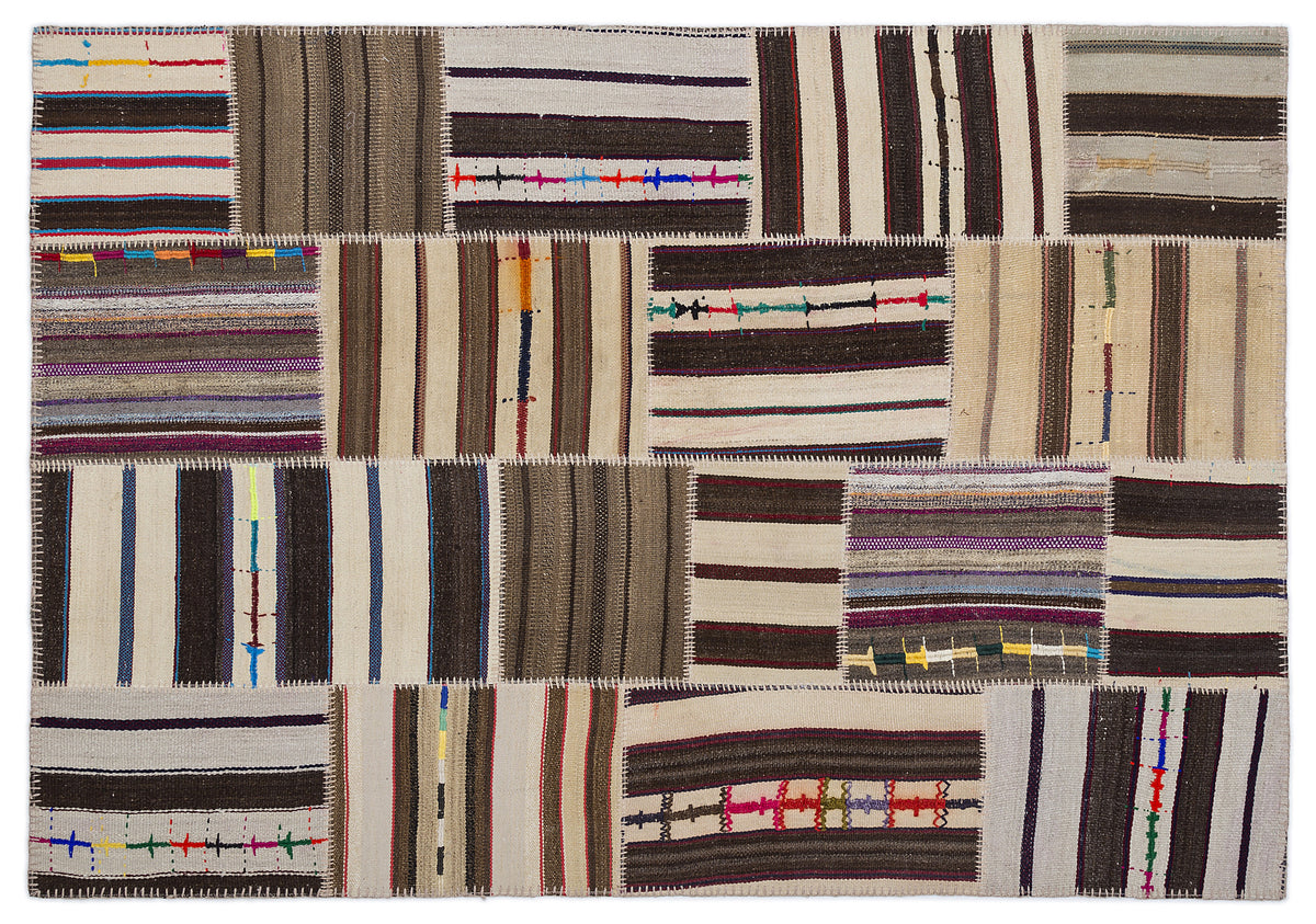 Striped Over Dyed Kilim Patchwork Unique Rug 5&#39;3&#39;&#39; x 7&#39;7&#39;&#39; ft 160 x 230 cm