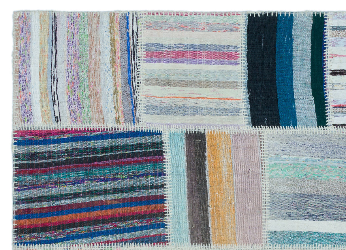 Striped Over Dyed Kilim Patchwork Unique Rug 5&#39;3&#39;&#39; x 7&#39;3&#39;&#39; ft 160 x 220 cm