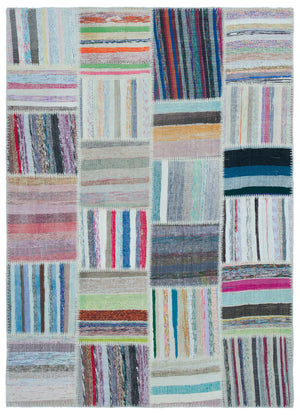 Striped Over Dyed Kilim Patchwork Unique Rug 5'3'' x 7'3'' ft 160 x 220 cm