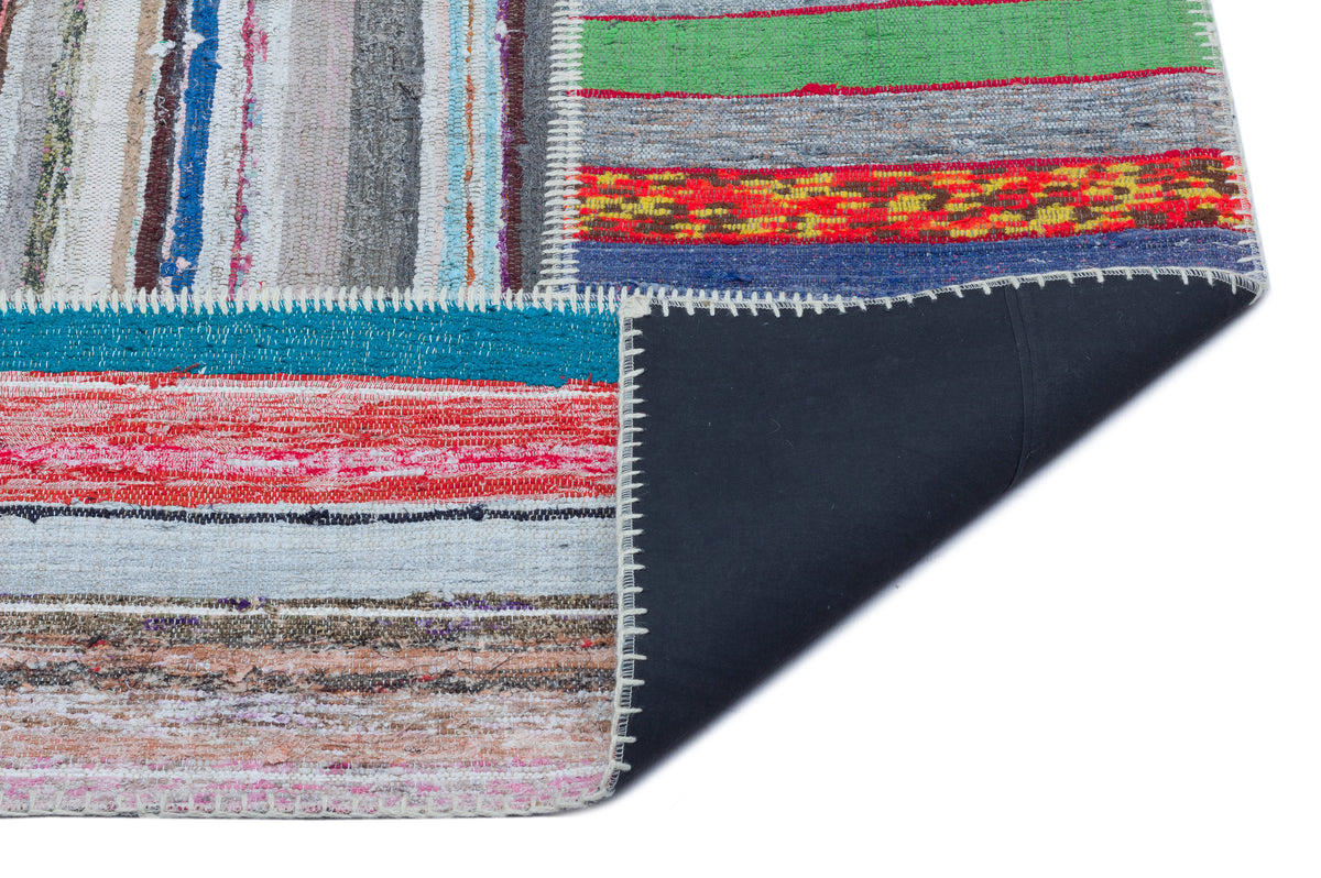 Striped Over Dyed Kilim Patchwork Unique Rug 5&#39;3&#39;&#39; x 7&#39;3&#39;&#39; ft 160 x 220 cm