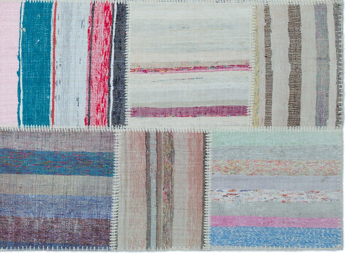 Striped Over Dyed Kilim Patchwork Unique Rug 5&#39;3&#39;&#39; x 7&#39;3&#39;&#39; ft 160 x 220 cm