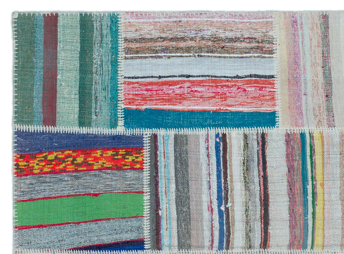 Striped Over Dyed Kilim Patchwork Unique Rug 5&#39;3&#39;&#39; x 7&#39;3&#39;&#39; ft 160 x 220 cm
