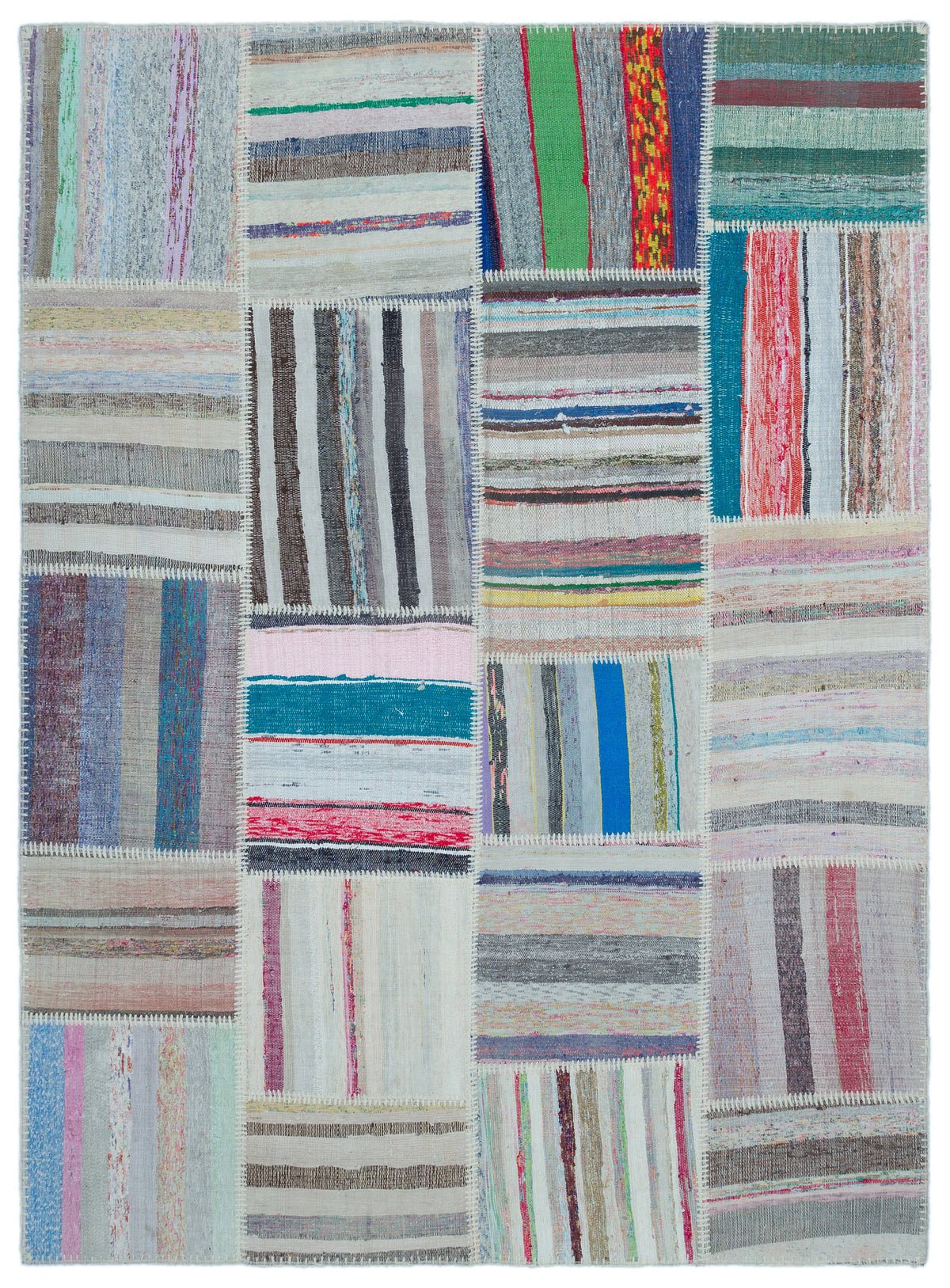 Striped Over Dyed Kilim Patchwork Unique Rug 5&#39;3&#39;&#39; x 7&#39;3&#39;&#39; ft 160 x 220 cm