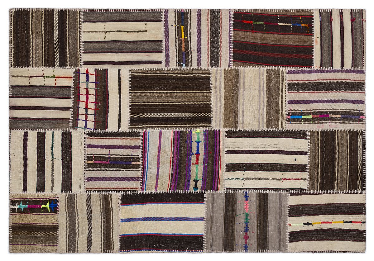 Striped Over Dyed Kilim Patchwork Unique Rug 5&#39;3&#39;&#39; x 7&#39;7&#39;&#39; ft 160 x 230 cm