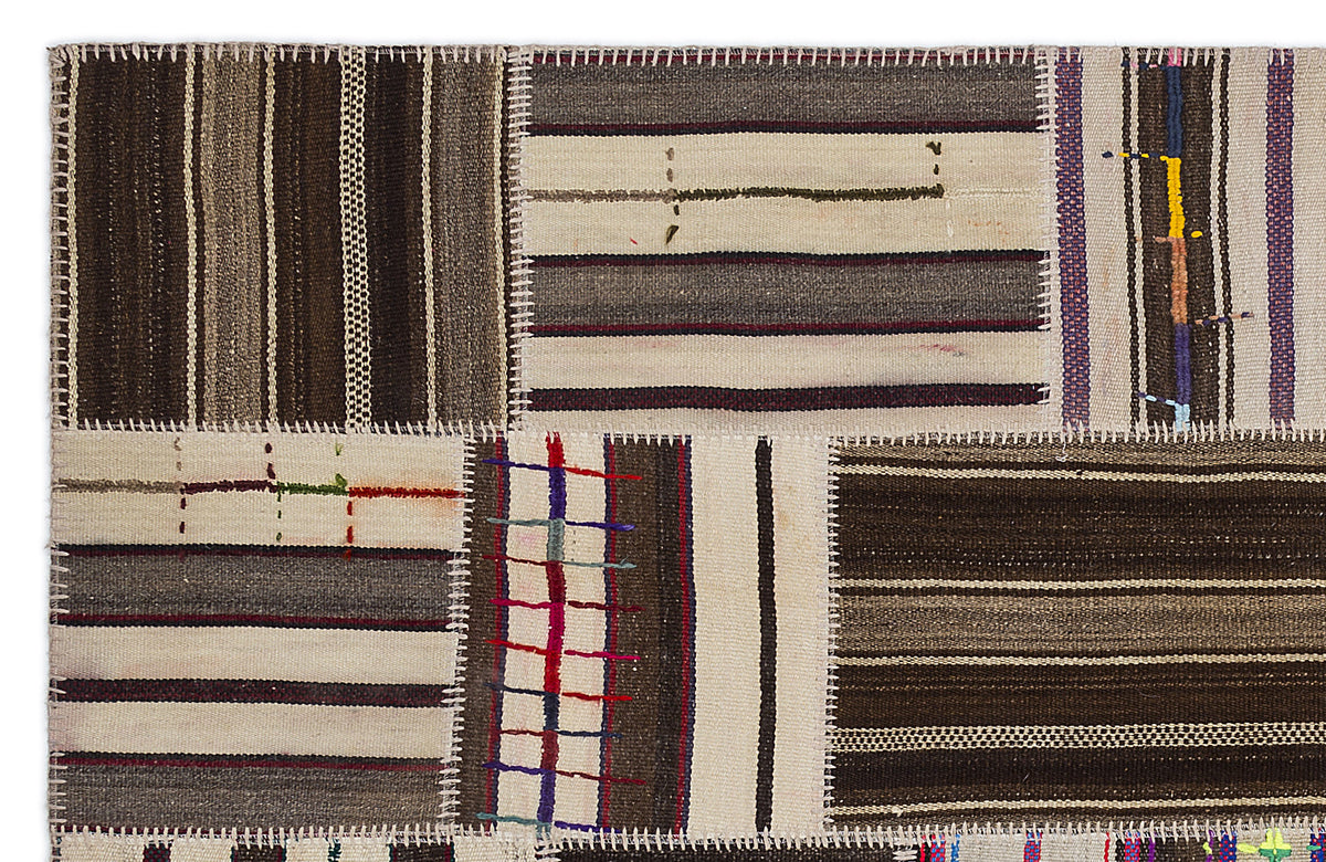 Striped Over Dyed Kilim Patchwork Unique Rug 5&#39;3&#39;&#39; x 7&#39;7&#39;&#39; ft 160 x 230 cm
