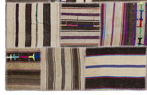 Striped Over Dyed Kilim Patchwork Unique Rug 5'3'' x 7'7'' ft 160 x 230 cm