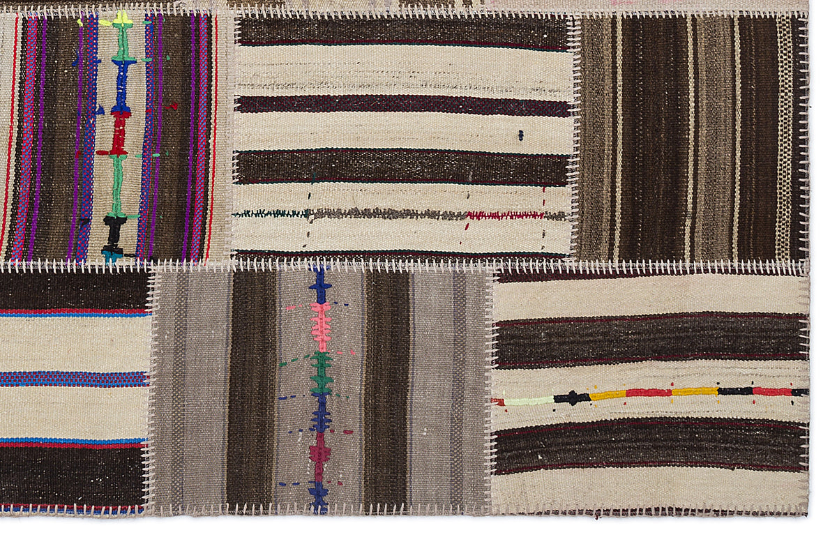 Striped Over Dyed Kilim Patchwork Unique Rug 5&#39;3&#39;&#39; x 7&#39;7&#39;&#39; ft 160 x 230 cm