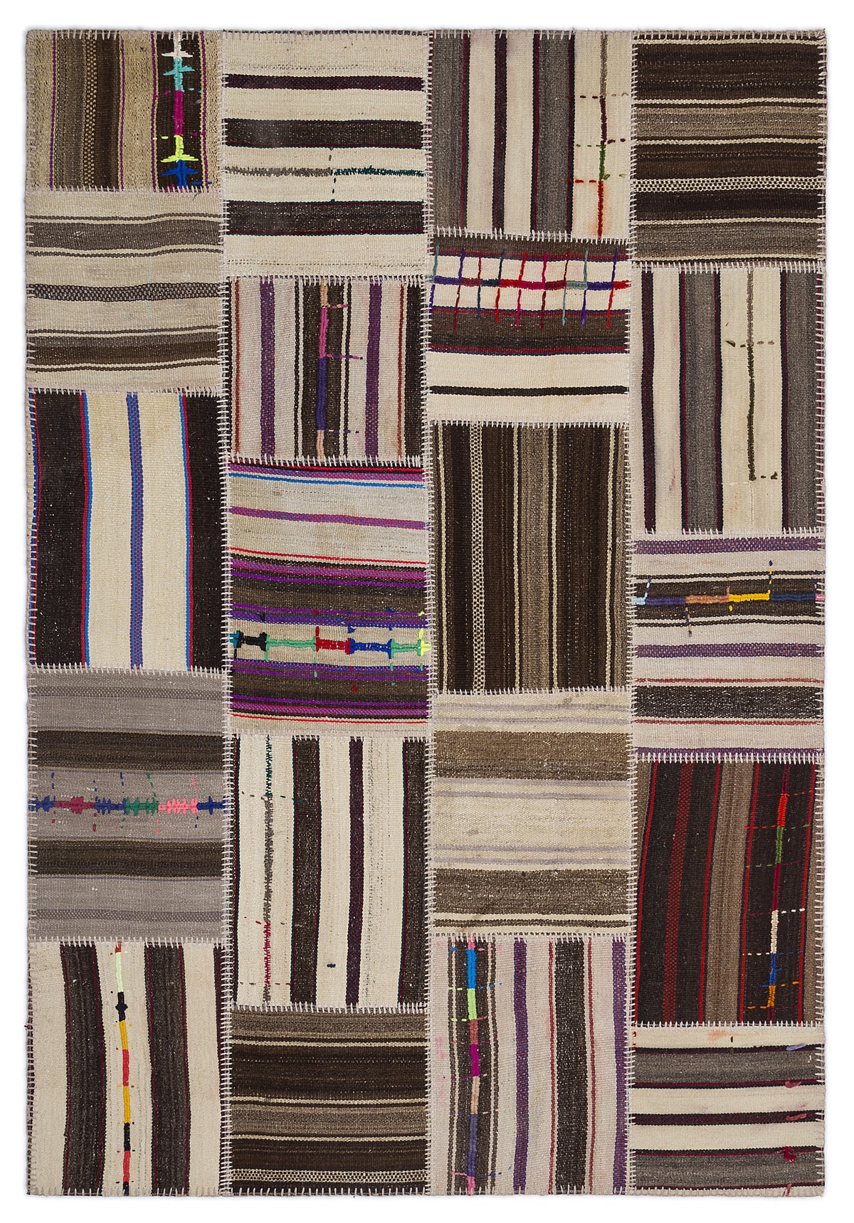 Striped Over Dyed Kilim Patchwork Unique Rug 5&#39;3&#39;&#39; x 7&#39;7&#39;&#39; ft 160 x 230 cm