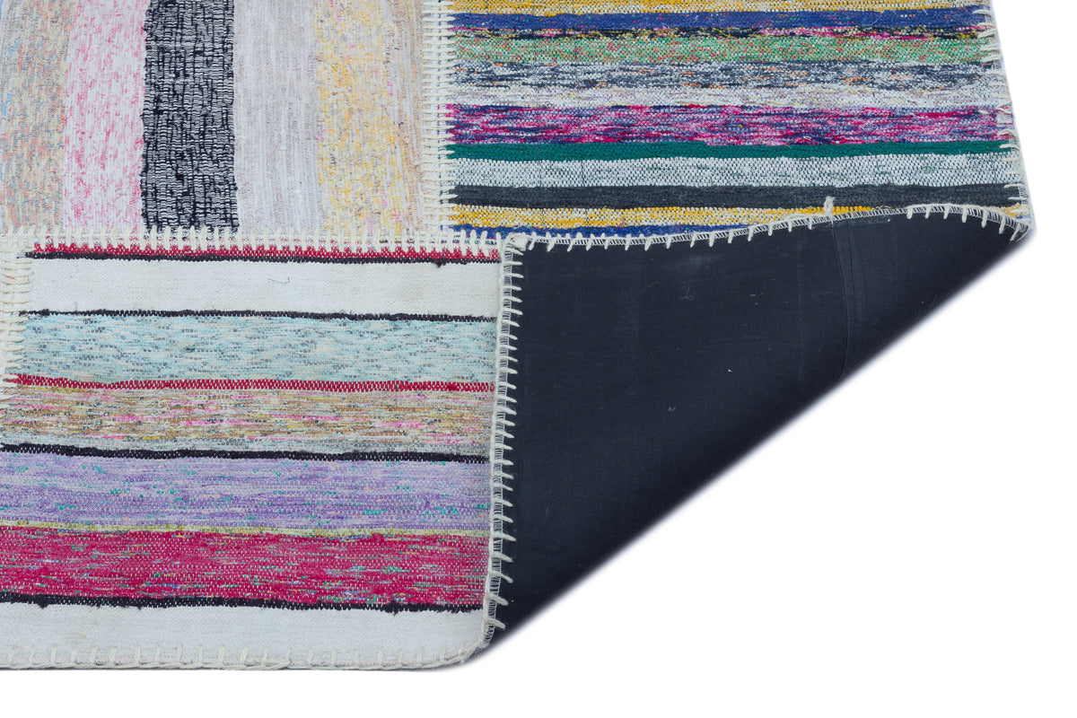 Striped Over Dyed Kilim Patchwork Unique Rug 5&#39;3&#39;&#39; x 7&#39;3&#39;&#39; ft 160 x 220 cm