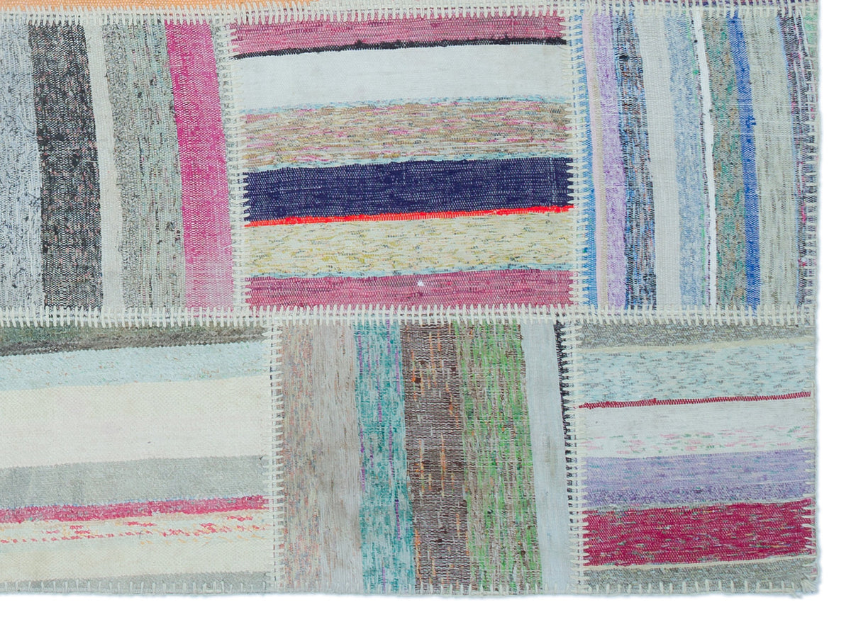 Striped Over Dyed Kilim Patchwork Unique Rug 5&#39;3&#39;&#39; x 7&#39;3&#39;&#39; ft 160 x 220 cm