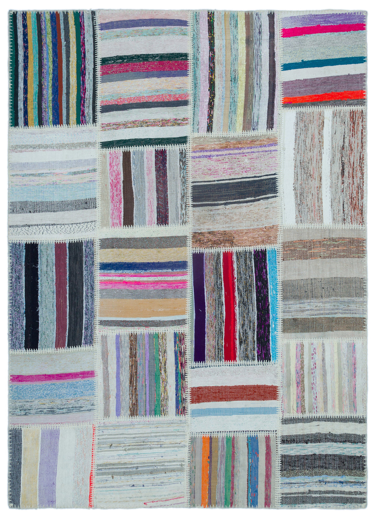 Striped Over Dyed Kilim Patchwork Unique Rug 5&#39;3&#39;&#39; x 7&#39;7&#39;&#39; ft 160 x 230 cm