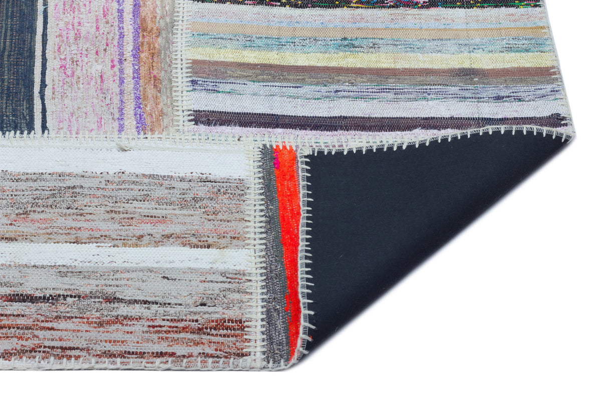 Striped Over Dyed Kilim Patchwork Unique Rug 5&#39;3&#39;&#39; x 7&#39;7&#39;&#39; ft 160 x 230 cm