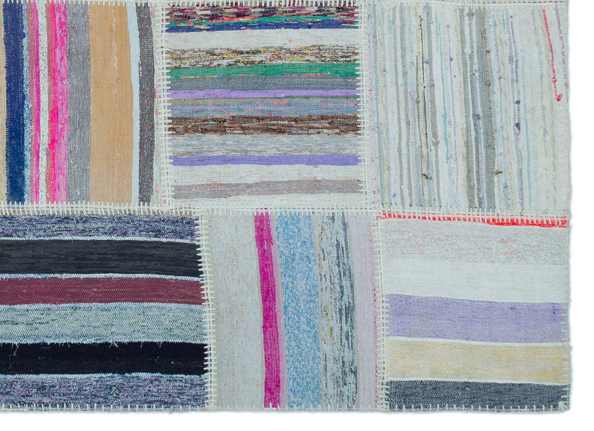 Striped Over Dyed Kilim Patchwork Unique Rug 5&#39;3&#39;&#39; x 7&#39;7&#39;&#39; ft 160 x 230 cm