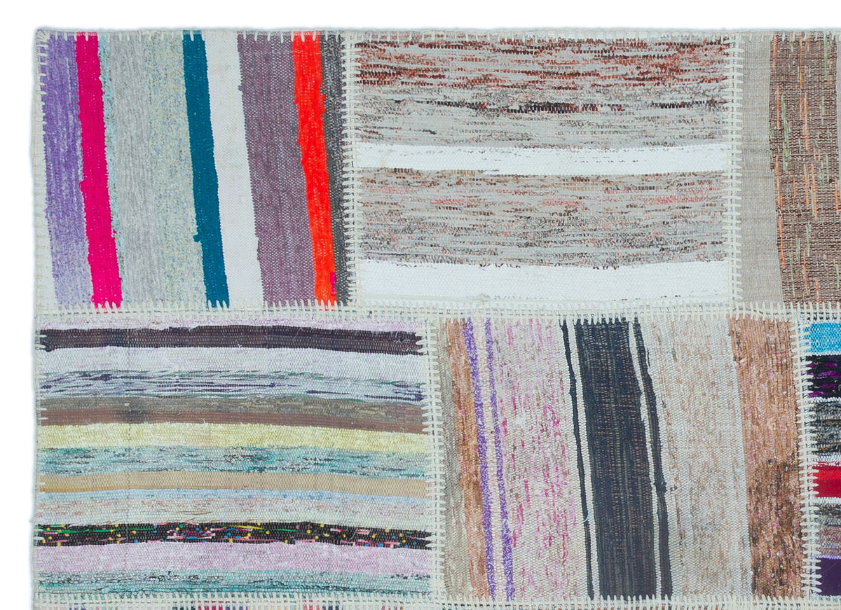 Striped Over Dyed Kilim Patchwork Unique Rug 5&#39;3&#39;&#39; x 7&#39;7&#39;&#39; ft 160 x 230 cm