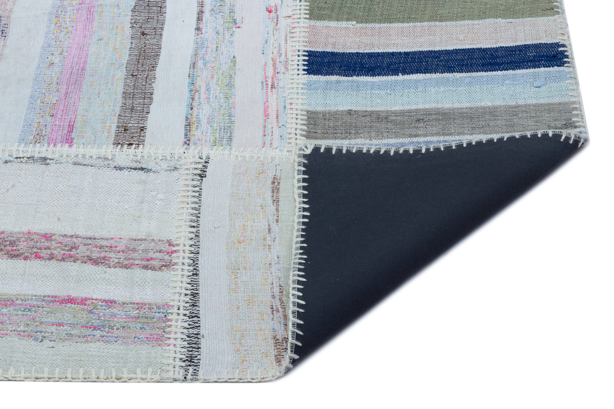 Striped Over Dyed Kilim Patchwork Unique Rug 5&#39;1&#39;&#39; x 7&#39;7&#39;&#39; ft 155 x 230 cm