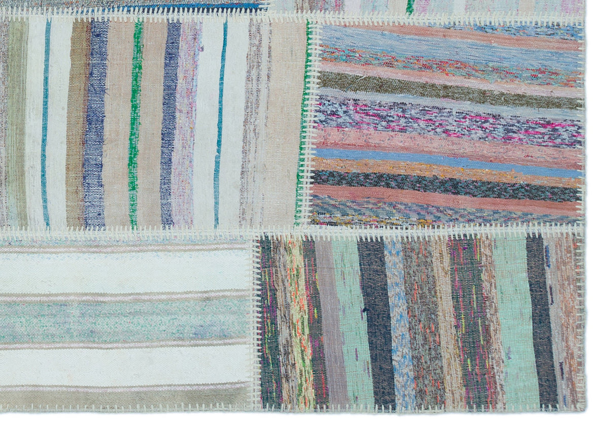 Striped Over Dyed Kilim Patchwork Unique Rug 5&#39;1&#39;&#39; x 7&#39;7&#39;&#39; ft 155 x 230 cm