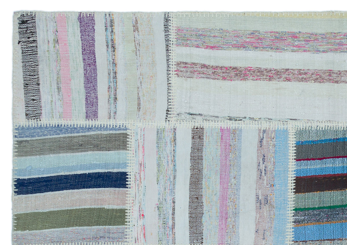 Striped Over Dyed Kilim Patchwork Unique Rug 5&#39;1&#39;&#39; x 7&#39;7&#39;&#39; ft 155 x 230 cm