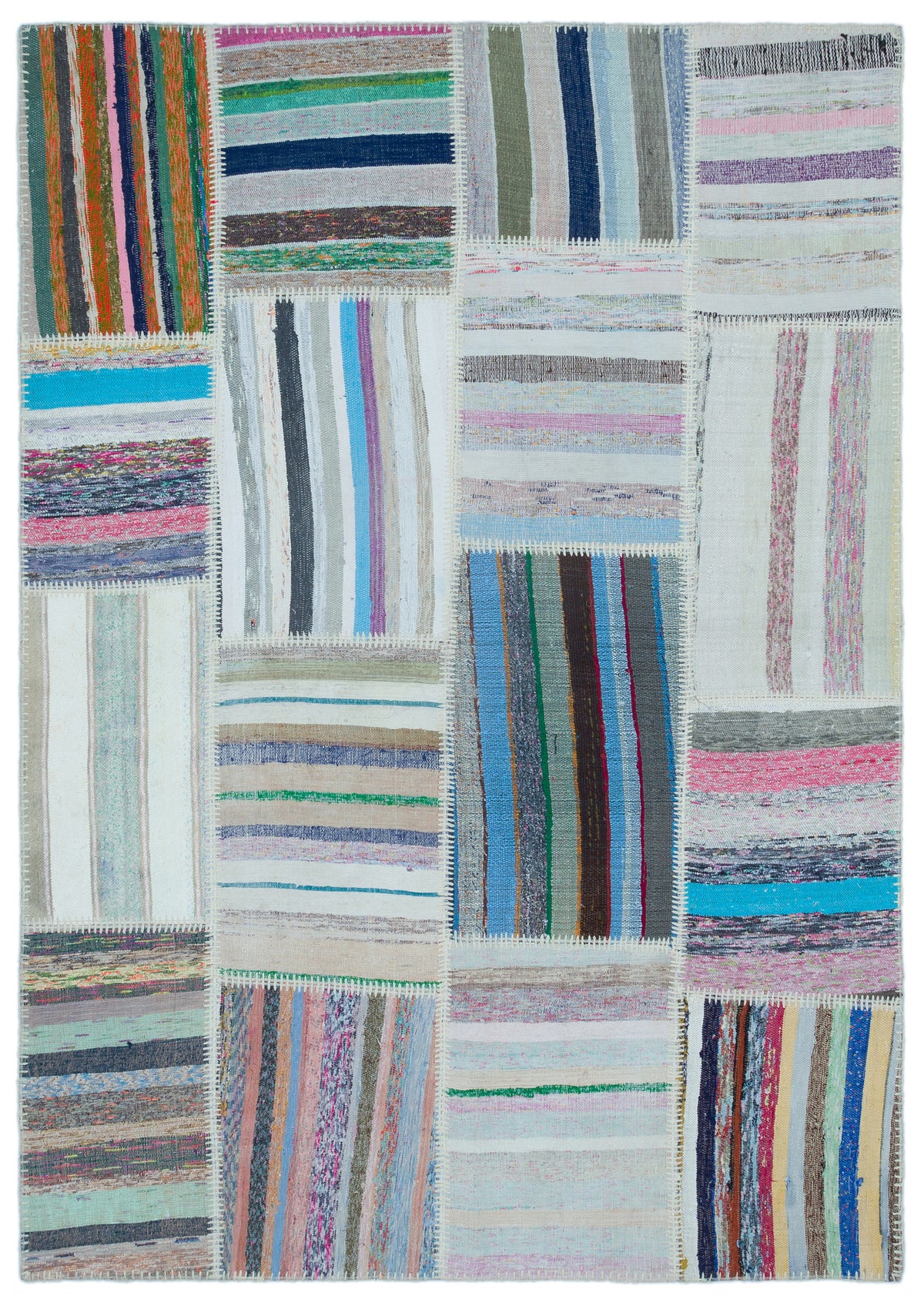 Striped Over Dyed Kilim Patchwork Unique Rug 5&#39;1&#39;&#39; x 7&#39;7&#39;&#39; ft 155 x 230 cm