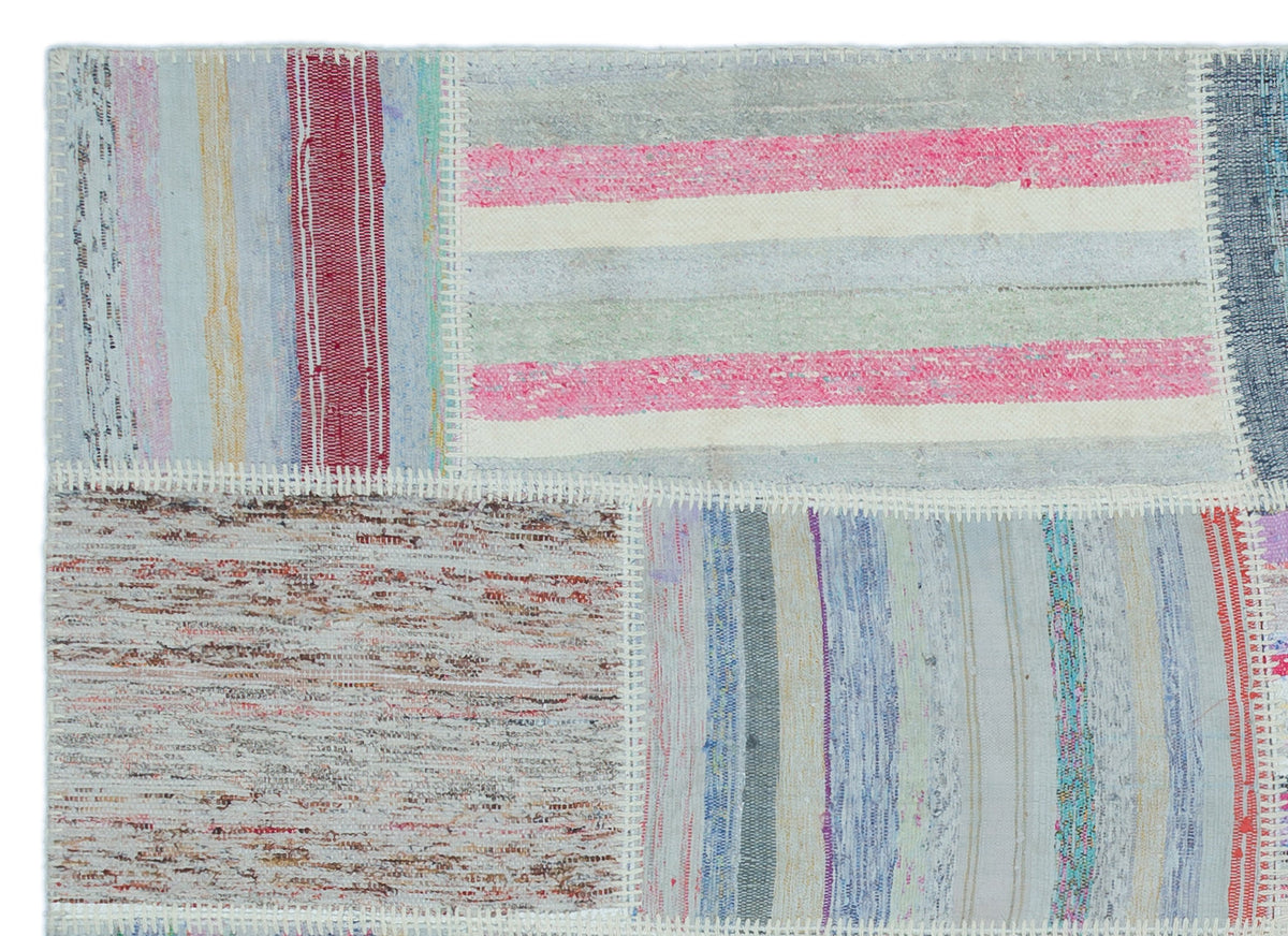 Striped Over Dyed Kilim Patchwork Unique Rug 5&#39;3&#39;&#39; x 7&#39;7&#39;&#39; ft 160 x 230 cm