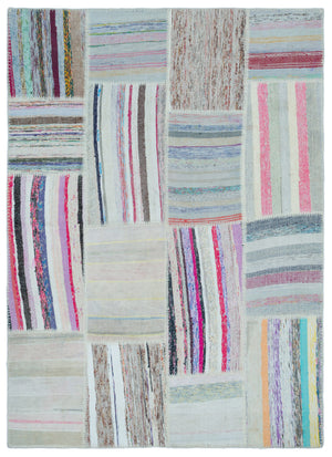 Striped Over Dyed Kilim Patchwork Unique Rug 5'3'' x 7'7'' ft 160 x 230 cm