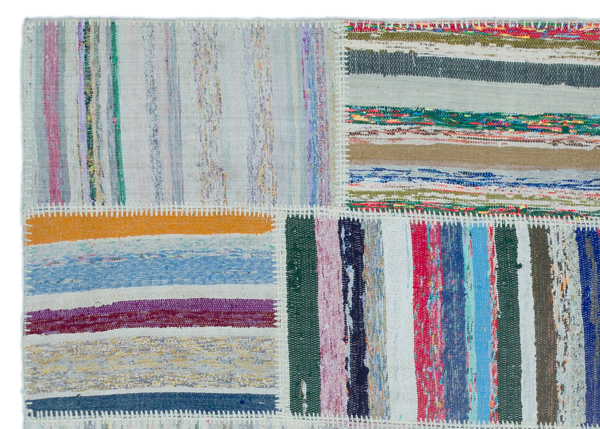 Striped Over Dyed Kilim Patchwork Unique Rug 5&#39;3&#39;&#39; x 7&#39;7&#39;&#39; ft 160 x 230 cm
