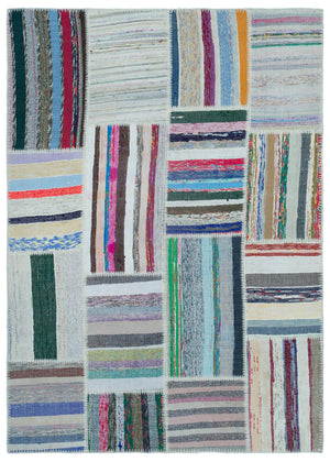 Striped Over Dyed Kilim Patchwork Unique Rug 5'3'' x 7'7'' ft 160 x 230 cm