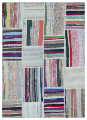 Striped Over Dyed Kilim Patchwork Unique Rug 5'3'' x 7'7'' ft 160 x 230 cm