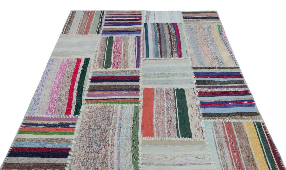 Striped Over Dyed Kilim Patchwork Unique Rug 5&#39;3&#39;&#39; x 7&#39;7&#39;&#39; ft 160 x 230 cm