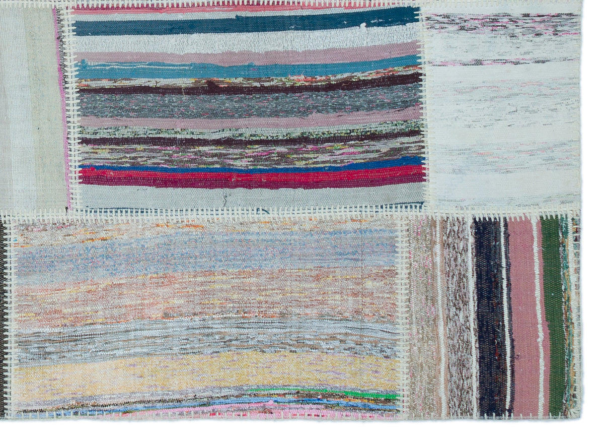 Striped Over Dyed Kilim Patchwork Unique Rug 5&#39;3&#39;&#39; x 7&#39;7&#39;&#39; ft 160 x 230 cm