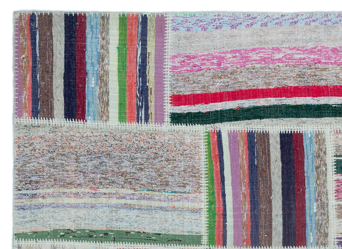 Striped Over Dyed Kilim Patchwork Unique Rug 5&#39;3&#39;&#39; x 7&#39;7&#39;&#39; ft 160 x 230 cm