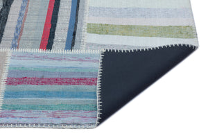 Striped Over Dyed Kilim Patchwork Unique Rug 5'3'' x 7'7'' ft 160 x 230 cm