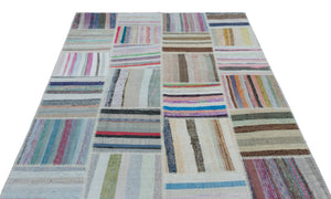 Striped Over Dyed Kilim Patchwork Unique Rug 5'3'' x 7'7'' ft 160 x 230 cm